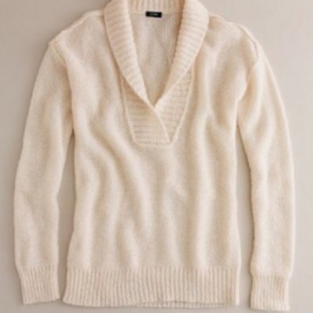 J. Crew Dolce ivory Popover  Shawl sweater v neck